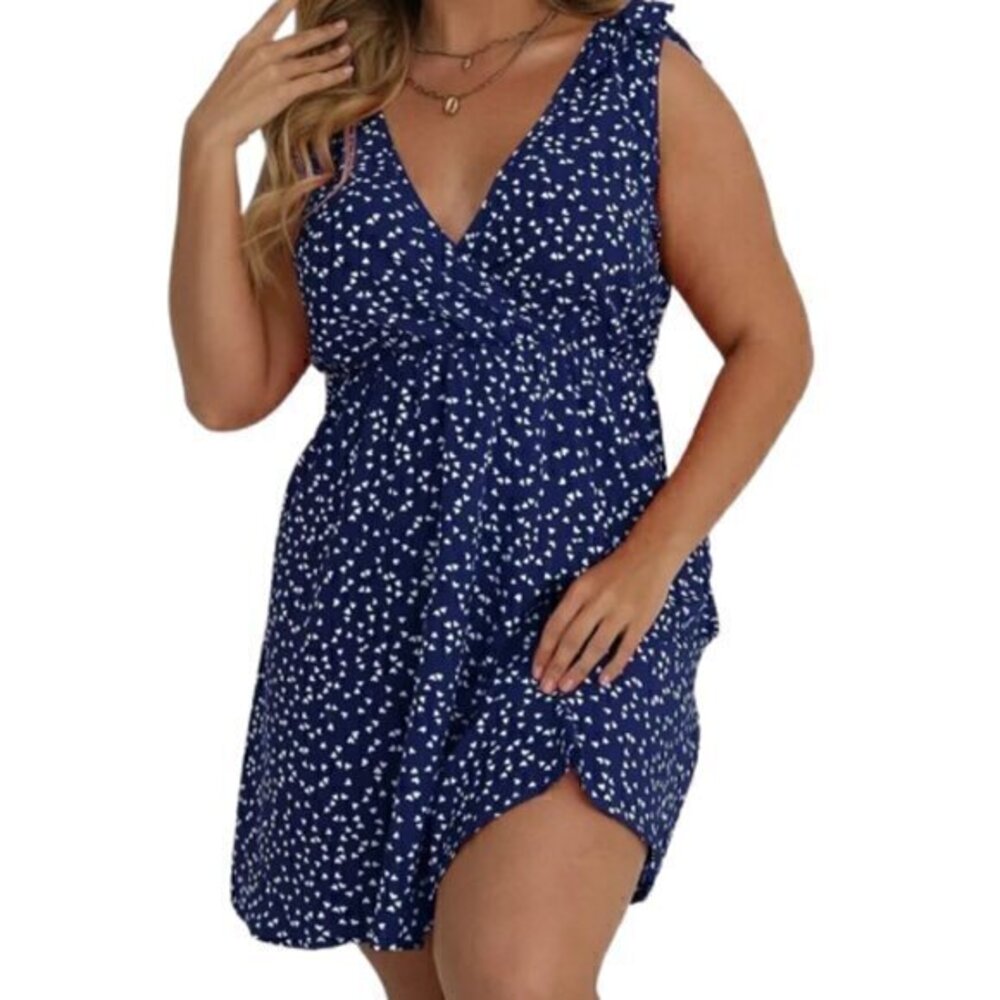 [Shein] Blue Heart V-neck Dress - Size 1XL